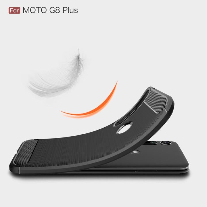 Produktbild König Design Hülle Handy Schutz für Motorola G8 Plus Case Cover Bumper Carbon Optik TPU Blau (Motorola Moto G8 Plus)