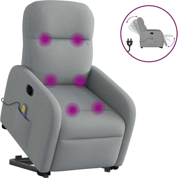 VidaXL Elektrischer Massagesessel mit Aufstehhilfe Hellgrau Stoff