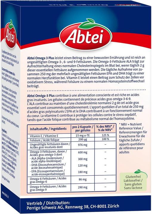 Nährwerte und Zutaten Abtei Omega 3 Plus Kaps 60 Stk (60 Stück, Kapseln, 500 g)