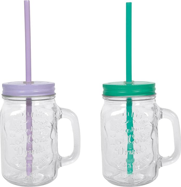 Glas m.Deckel+Strohhalm 500ml