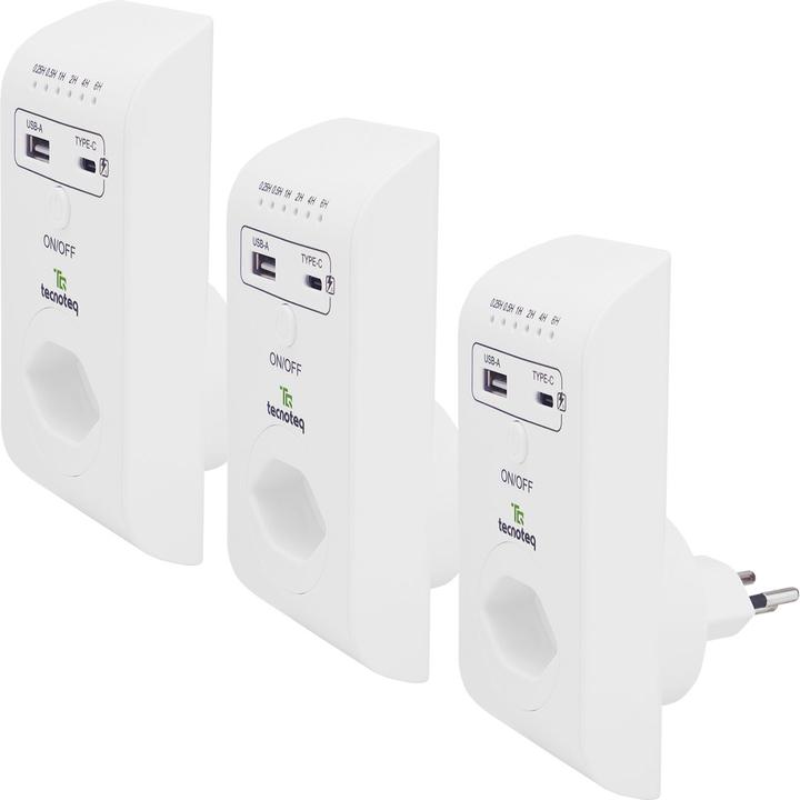 Image du produit Tecnoteq Prise de courant avec 2x port de charge USB, 3.1 A, minuterie, protection contre les surtensions