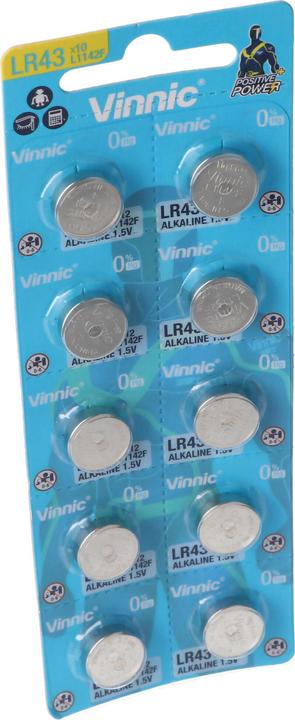 Image du produit Vinnic 10er Set LR43, VA12GA, 186, 84, LR1142, G12, AG12, L1142, RW84, D186 (10 pcs, LR43, 80 mAh)