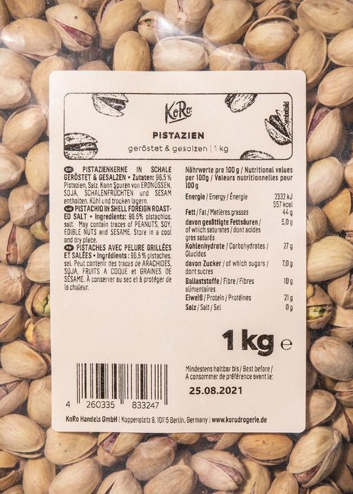 Image du produit KoRo Graines de pistache en coque, grillées & salées (1000 g)