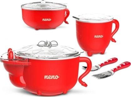 Actual product image Neno MUCCA set thermal baby dishes, baby food container, baby spoon, baby fork, 200ml bottle.