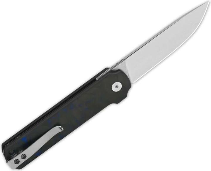 Actual product image QSP Knife Lark Shredded CF Overlay G-10 Blue (8 cm)