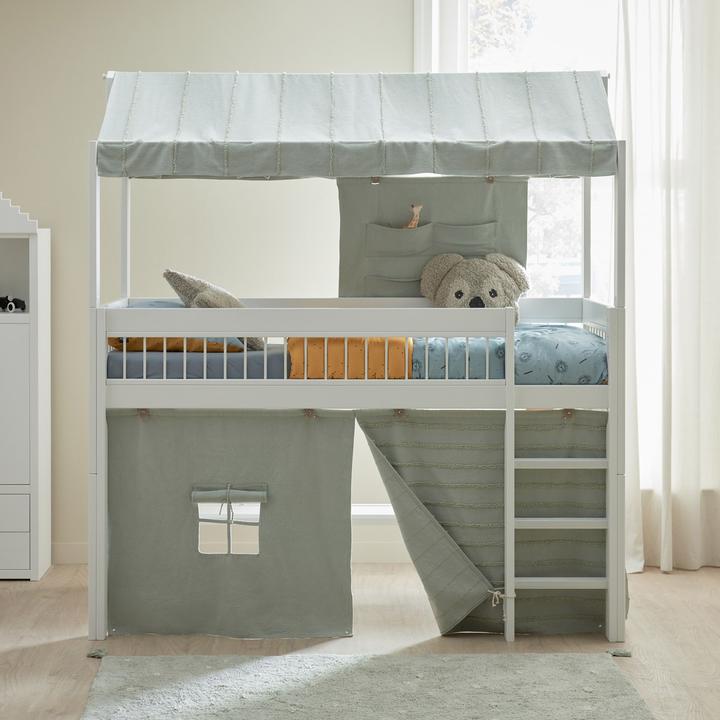 Immagine prodotto Lifetime Kidsrooms Letto a mezza altezza con scala inclinata e tenda da gioco, piano a scomparsa