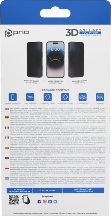 Produktbild prio 3D Anti-Spy Panzerglas für iPhone 15 (6,1 Zoll) schwarz (1 Stück, Apple iPhone 15)