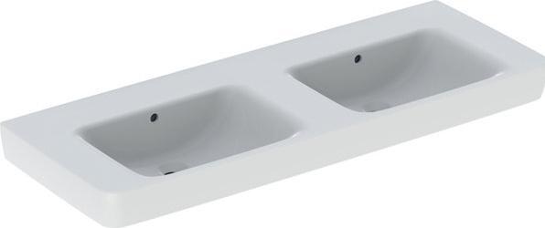 Geberit Renova Plan, Doppelwaschtisch, 130x48 cm, ohne Hahnloch, mit Überlauf, 501712 (480 mm, 1300 mm)