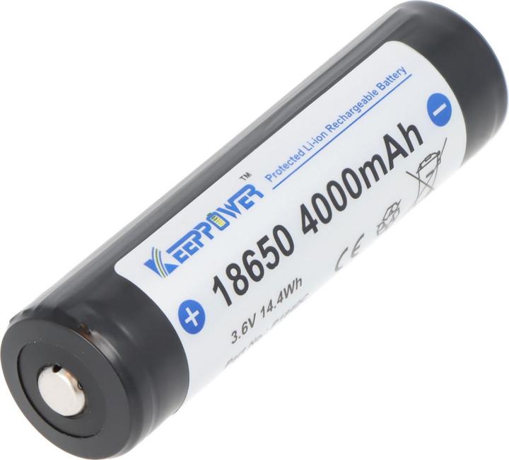Immagine prodotto Keeppower Akku 18650 4000mAh, 3,7V Li-Ion-Akku geschützt, Pluspol erhöht (18650, 4000 mAh)
