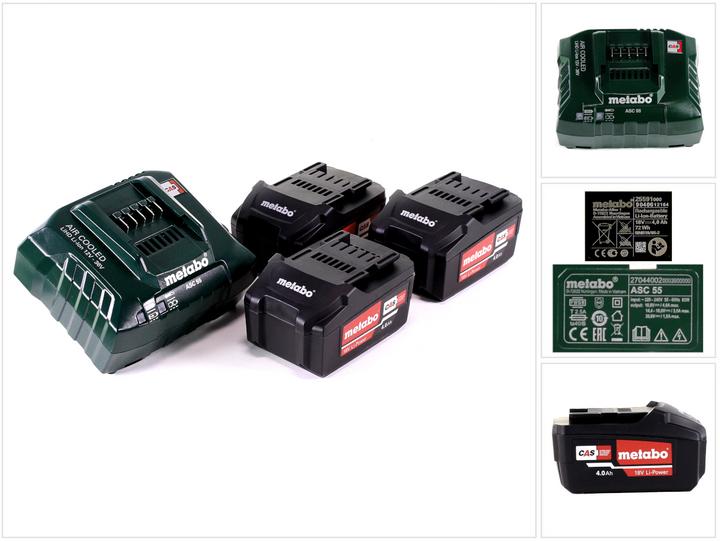 Metabo Basic set 3x Li-Power battery pack 18 V 4.0 Ah CAS Li-Ion battery ( 3x 625591000 ) + charger ASC 5 (18 V)