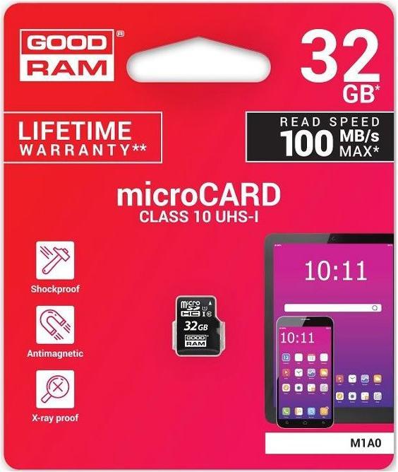 Actual product image Goodram 32GB microSD class 10 UHS I (32 GB, microSDHC, U1, UHS-I)