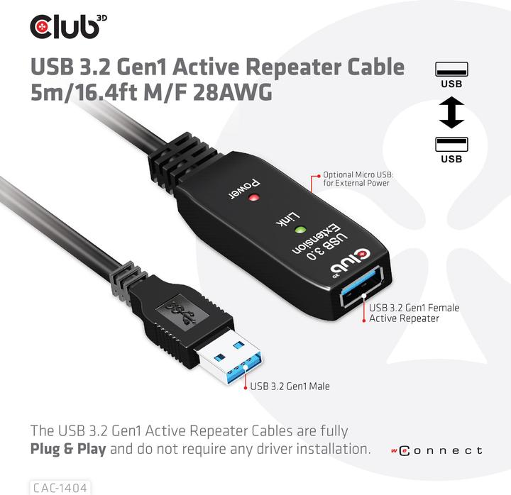 Produktbild Club 3D USB A – USB A (5 m, USB 3.2)