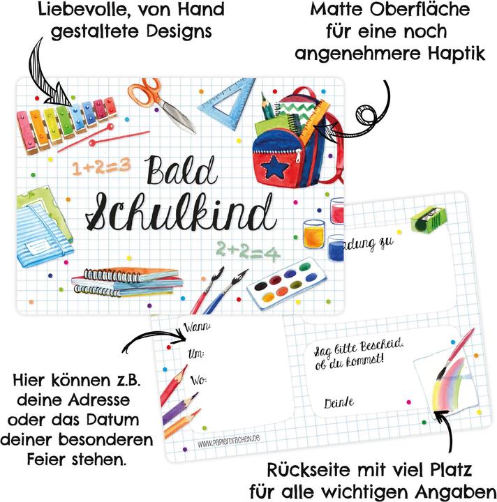 Produktbild Papierdrachen Einschulung Einladungskarten Set 6 Wasserfarben