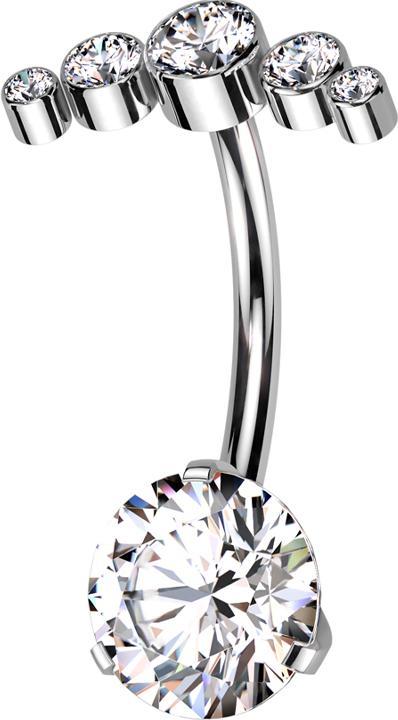 Star Piercing Threadless Banane silber fünf Kristalle silber und Kristall silber gefasst (Titan G23, ohne Messing)