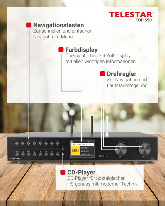 Produktbild Telestar TOP 550 sw All-In-One-System 43cm,Verstärker,CD,Internet/DAB+/UKW,BT (CD Player, Bluetooth Empfänger)