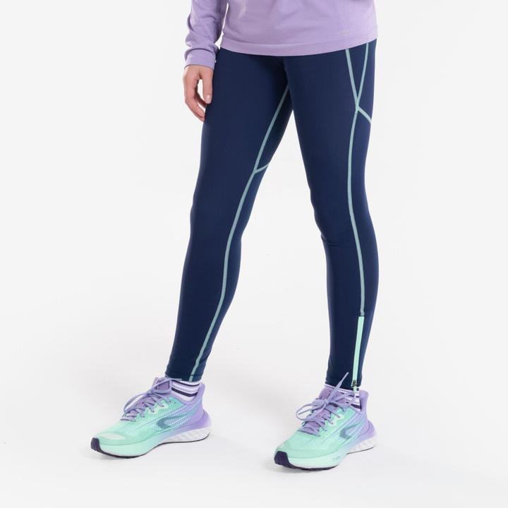 Actual product image Kiprun Kids long running tights with zip - Dry+ 900 dark blue/green (6, 7, 8)