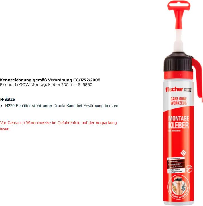 Produktbild Fischer GOW Montagekleber PP 200ml (381 g, 200 ml)