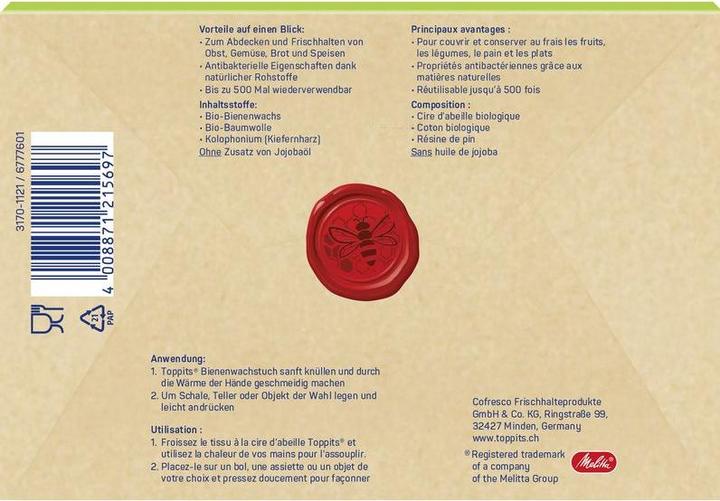 Nutritional values and ingredients Toppits Bienenwachstuch (2 x)