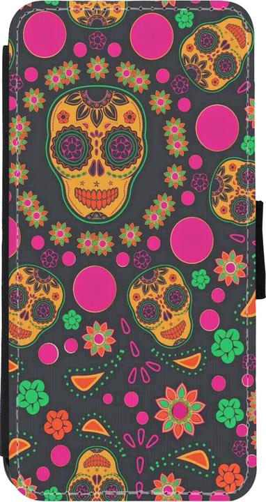 Actual product image PhoneLook Cover Wallet black Halloween 22 colourful mexican skulls (Apple iPhone 11)