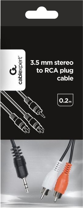 Produktbild Cablexpert 0.2 m, 3.5 mm/2 x RCA, M/M – Audio-Kabel (3.5 mm/2 x RCA, M/M, 3,5 mm, 2 x RCA, m (0.20 m)