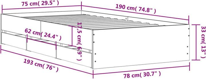 Produktbild VidaXL Bettgestell mit Schubladen (75 x 190 cm)