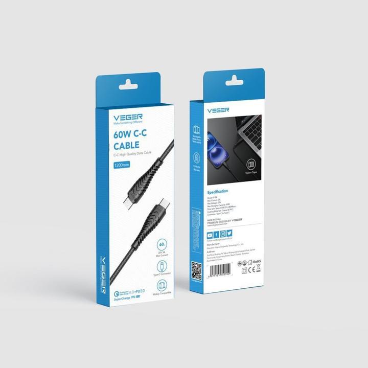Produktbild Veger Cable cable Type to Type C PD 3A 60W V106 1,2 m black (USB 3.2 Gen 1, 60 W)