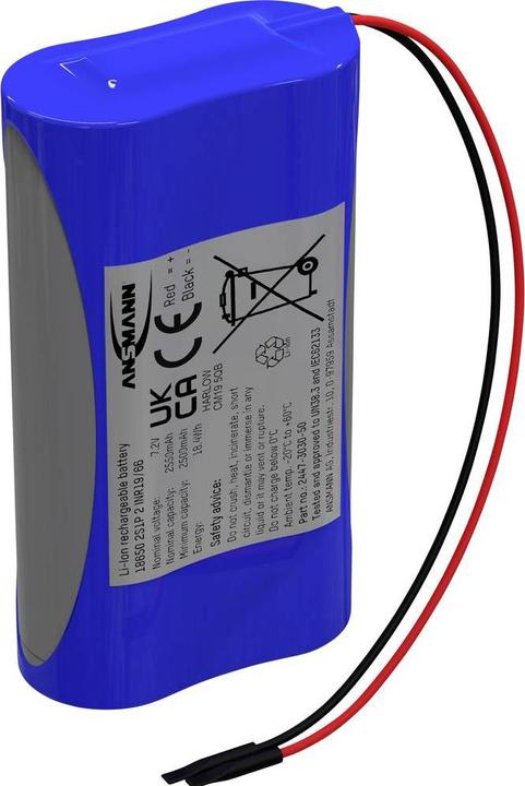 Ansmann 2S1P battery pack 2x 18650 cable Li-Ion 7.2 V 2550 mAh (1 pcs., 18650, 2550 mAh)