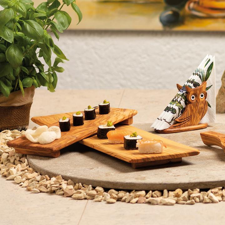 Produktbild Natura Punto Sushi-Brett, Servierplatte mit Füssen, 13 x 28 x 1,5 cm, Olivenholz