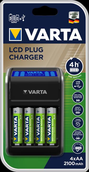 Varta LCD Plug Charger (4 Stk., AA, 2100 mAh, Ladegerät inkl. Akku)