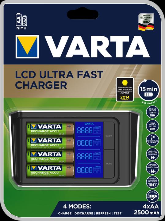 Varta LCD Ultra Fast Charger (4 Stk., AA, 2400 mAh, Ladegerät inkl. Akku)