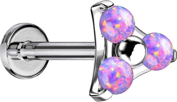 Image du produit Star Piercing Micro Labret femelle argent triangle trois opales violet (sans laiton, Titane G23)