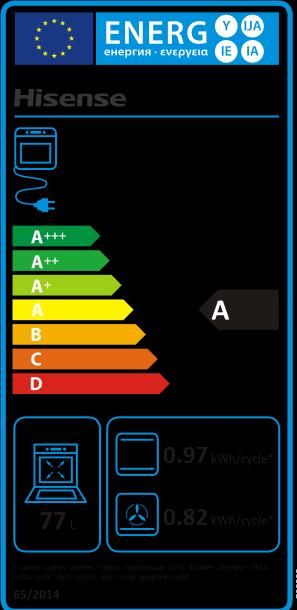 Energie-Label Hisense BSA66226AX Backofen 77 L 3500 W A Schwarz, Grau, Edelstahl