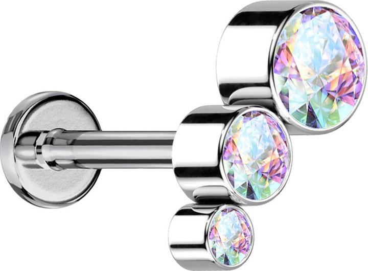 Immagine prodotto Star Piercing Micro Labret filo interno argento discendente tre cristalli multicolore (Titanio G23, senza ottone)