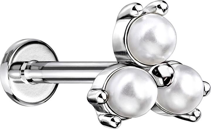 Produktbild Star Piercing Micro Labret Innengewinde silber drei Perlen (Messing, Chirurgenstahl 316L)
