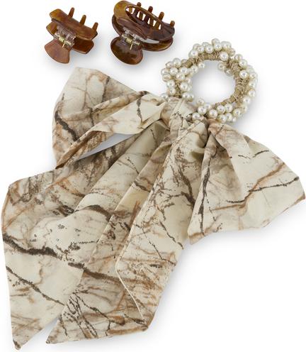 Produktbild Trisa Hair - Pearl Scrunchie & Hair Clips, brown (Haargummi)