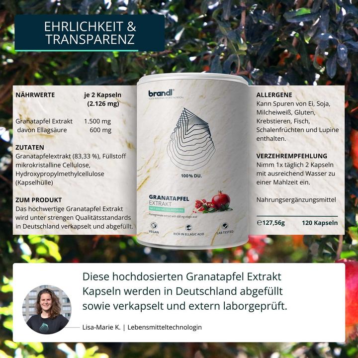 Nährwerte und Zutaten Brandl Granatapfel Extrakt Vegan (1 Stück, Kapseln, 130 g)
