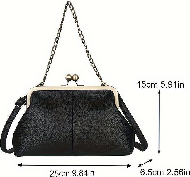 Produktbild Only-Bags.Store Mode Kette Dekor Schulter Crossbody Tasche Vintage Solid Farbe Clip Handtasche