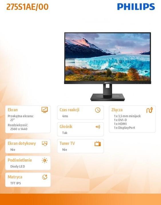 Produktbild Philips S-line 275S1AE (2560 x 1440 Pixel, 27")
