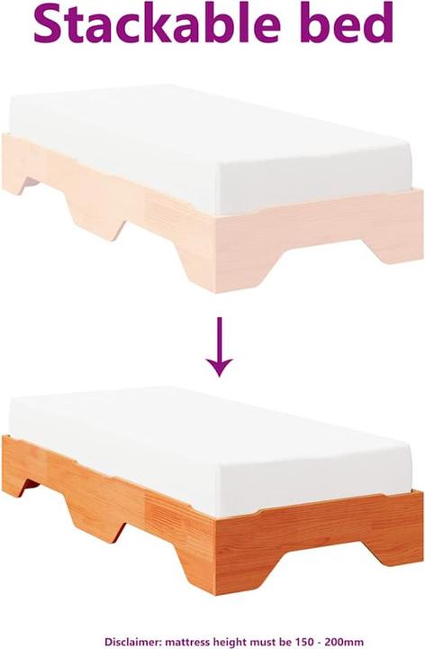 Actual product image VidaXL Solid wood bed without mattress Stackable wax brown 80x200 cm bed frame (80 x 200 cm)