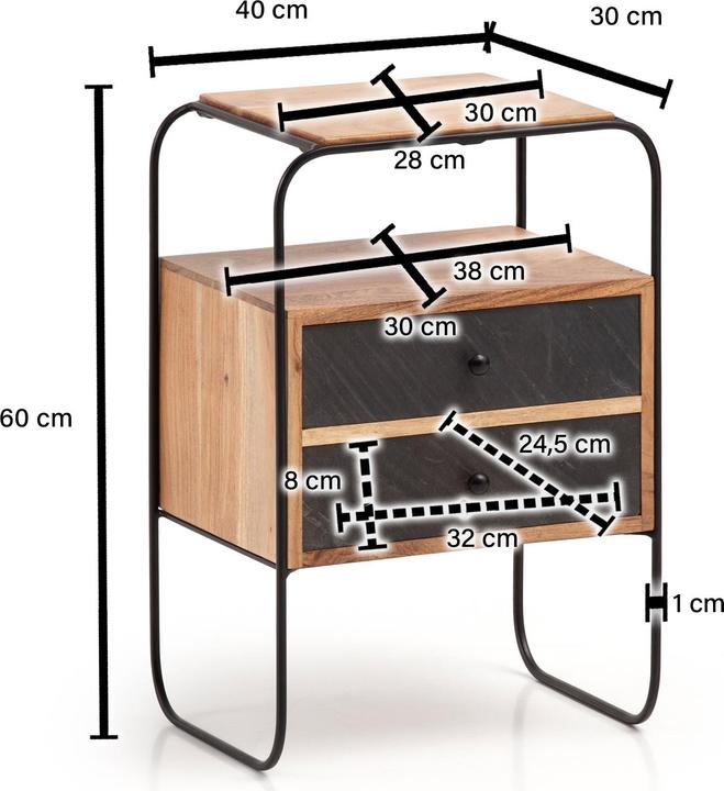 Actual product image FineBuy Bedside console FB55691 Acacia solid wood brown (40 x 60 x 30 cm)