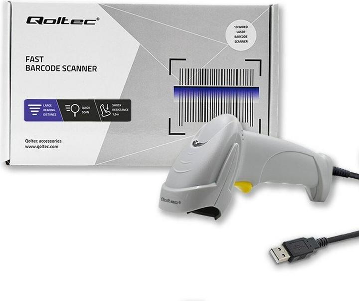Produktbild Qoltec 1D Laser Barcode Scanner | USB | White (1D-Barcodes)