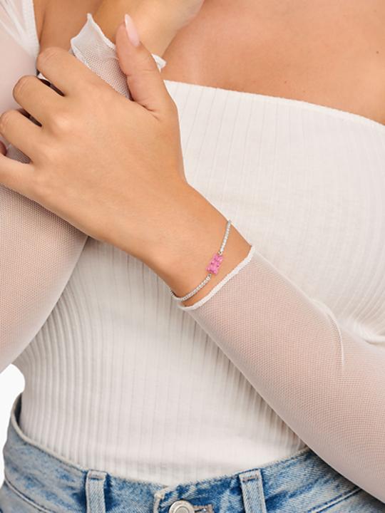 Produktbild Thomas Sabo Tennisarmband mit pinkfarbenem Goldbären und Steinen Silber (19 cm, Silber 925)