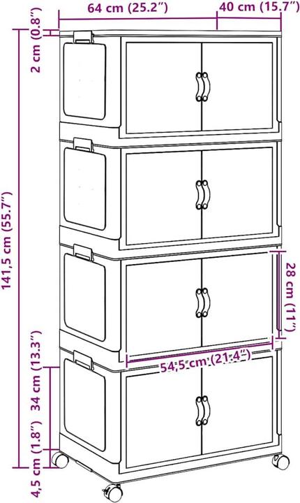 Actual product image VidaXL Storage box with wheels Stackable 4-tier 75L 65 x 40 x 145cm (75 l)