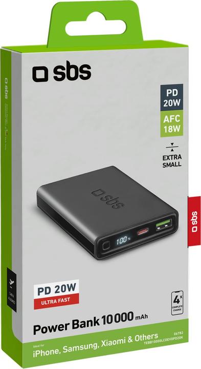 Produktbild SBS Powerbank 10.000 mAh Power Delivery 20W mit LCD-Display schwarz (10000 mAh, 20 W, 38.50 Wh)