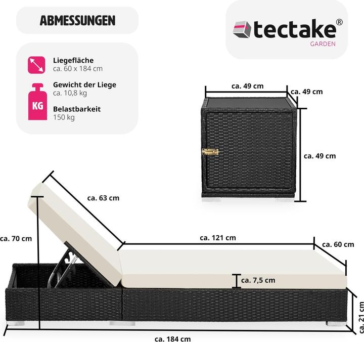 Produktbild tectake 2 Sonnenliegen (184 cm)