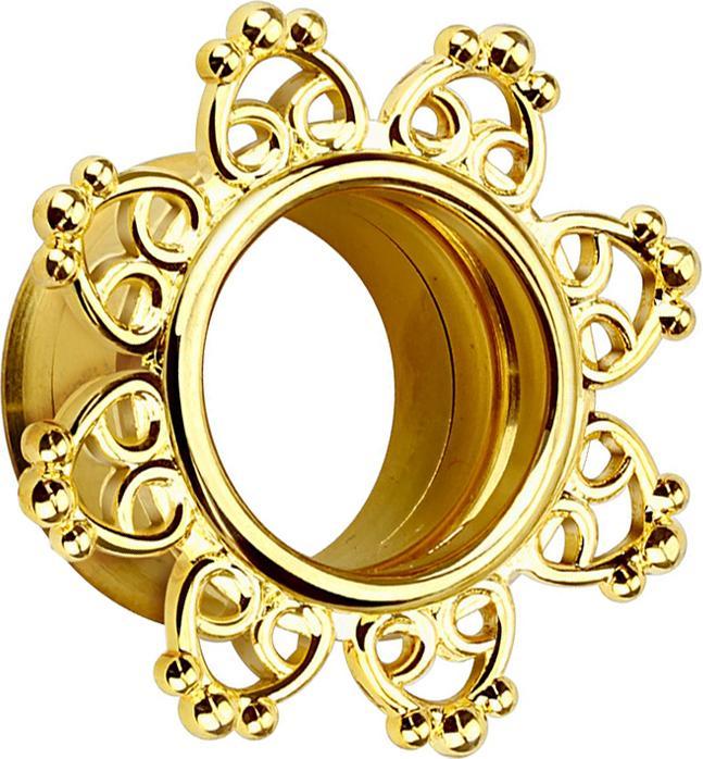 Immagine prodotto Star Piercing Tunnel svasato con cuori tribali in filigrana placcati oro 14k (Acciaio chirurgico 316L, Ottone)