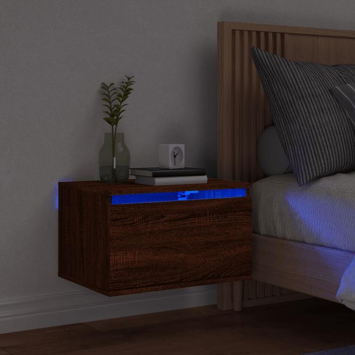 Immagine prodotto VidaXL Comodino a parete con luci a LED effetto rovere marrone, colore (50 x 36 x 30 cm)
