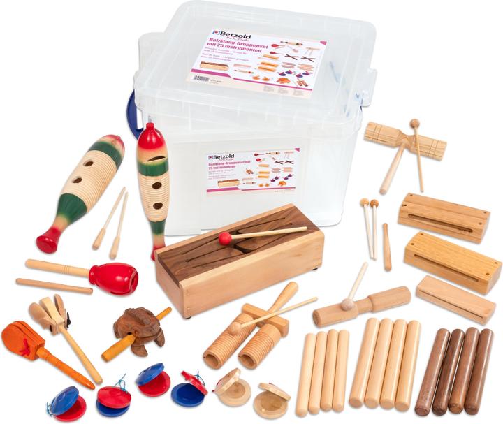 Image du produit Betzold Musik Set de groupe Holzklang avec 25 instruments (Claves, Moulinet, Guiro, Castagnettes)