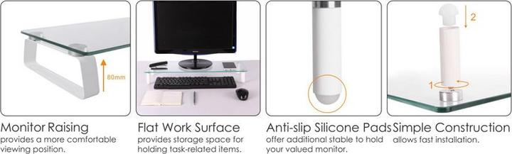 Actual product image equip Monitor table extension up to 20kg glass table white