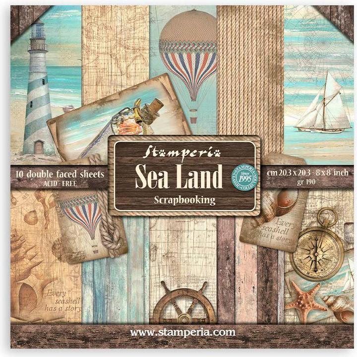 Image du produit Stamperia Pad de scrapbooking "Sea Land" (terre de mer) (190 g/m², 10 x)